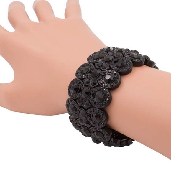 Gun Metal Black and Onyx Austrian Crystal Infinity Stretchable Bracelet Bangle - Picture 4 of 6